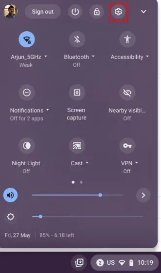 open settings on chrome os