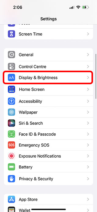 settings display and brightness