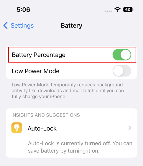 toggle battery percentage on iphone