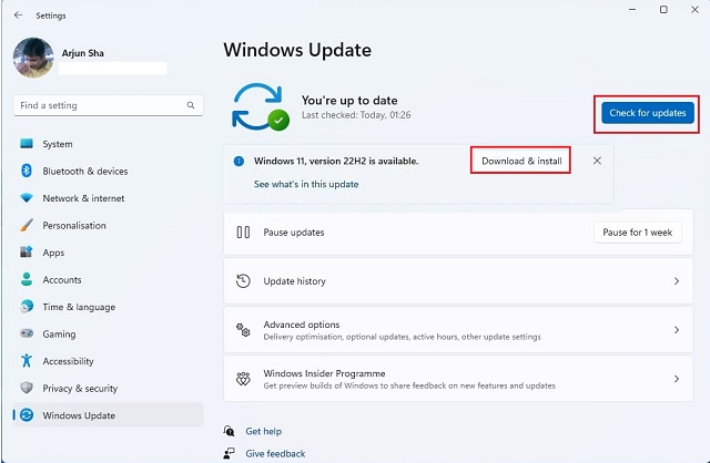 Upgrade to Windows 11 22H2 via Windows Update