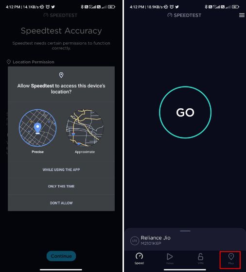 Speedtest 5G Standort