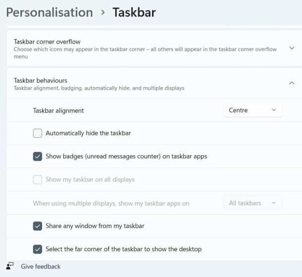2. Personalize Windows 11 Taskbar via Windows Settings
