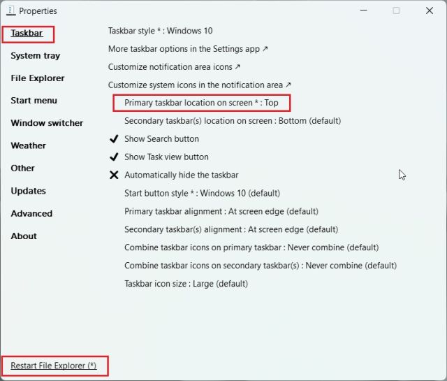 How to Move the Taskbar to the Top on Windows 11 With ExplorerPatcher
