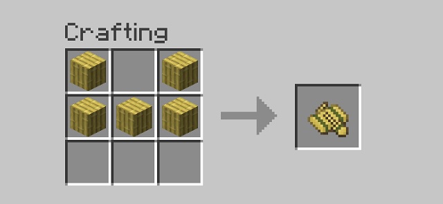 crafting recipe of a raft in Minecraft