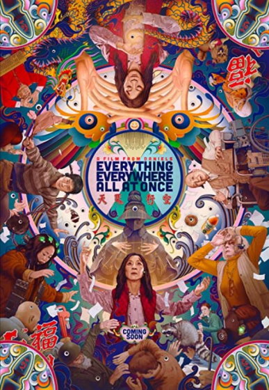 The official poster of the inspirational movie "Everything Everywhere All at Once".