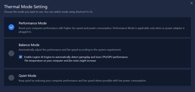 Thermal modes legion 5i Pro