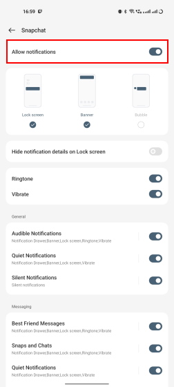 allow snap notifications
