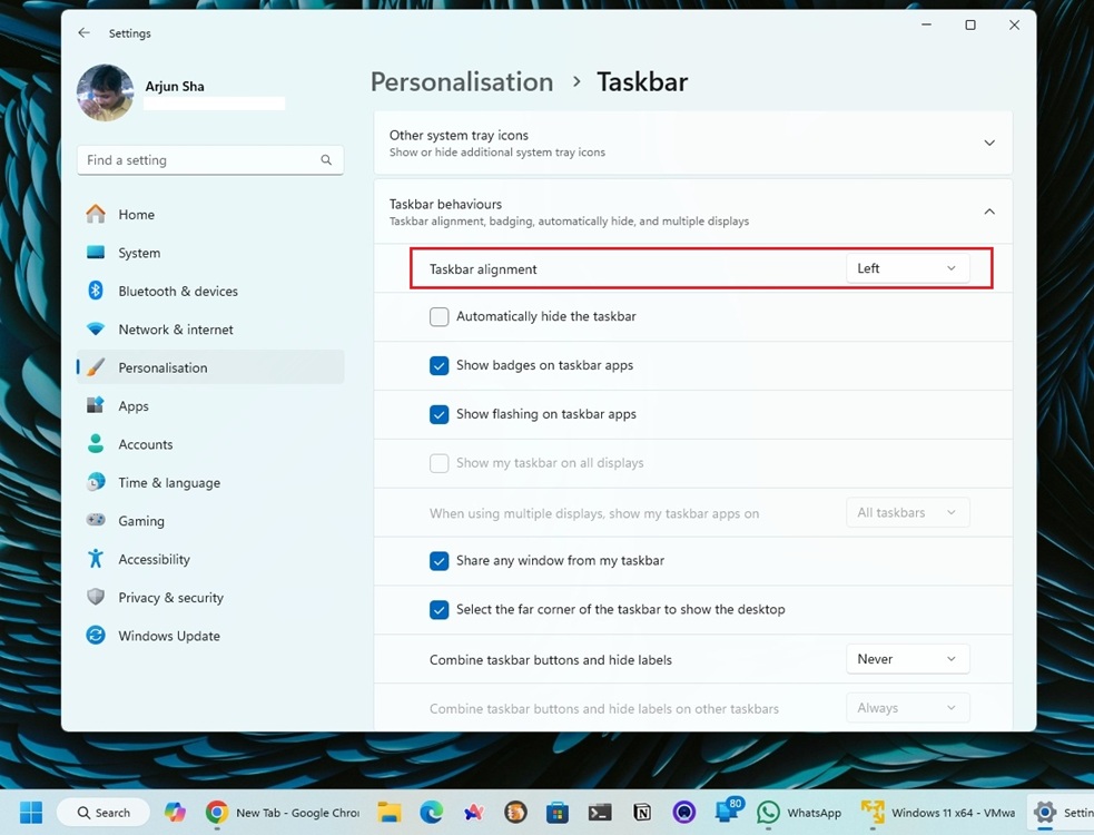 change taskbar alignment in windows 11