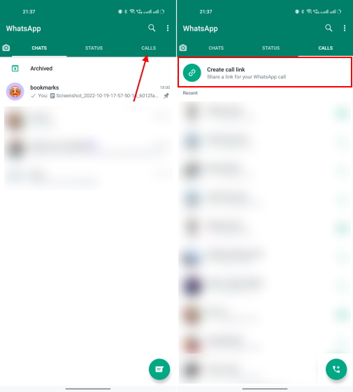 create call link on whatsapp