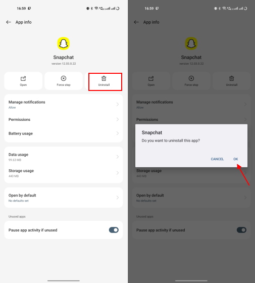 إشعارات سناب شات لا تعمل : 9 طرق لإصلاحها حذف سناب شات على الاندرويد