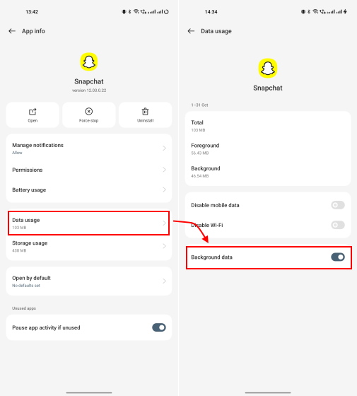 enable background data for snapchat