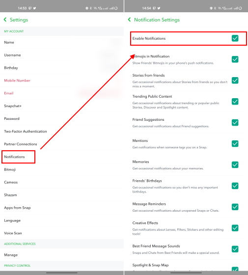 enable notifications in snapchat app
