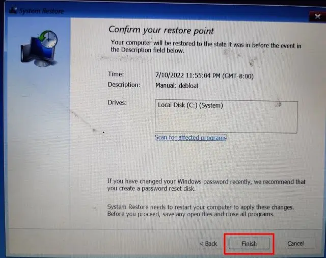 8. System Restore