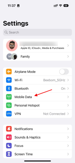 mobile data settings