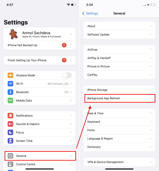 open background app refresh setting on iphone