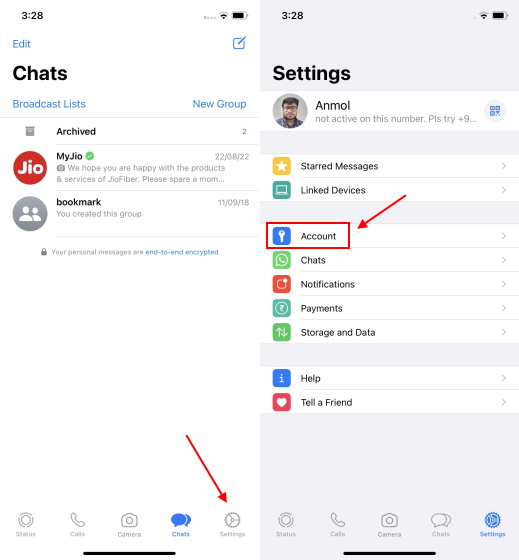 open whatsapp settings iphone