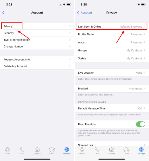 privacy settings whatsapp iphone