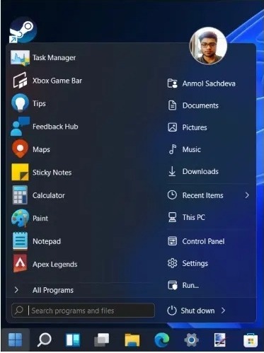 redesigned start menu on windows 11 using startallback