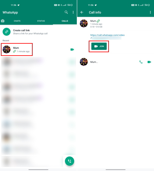 Whatsapp-Anruflink Wiederverwenden