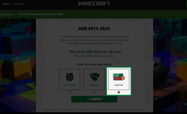 select the new minecraft live mob vote option
