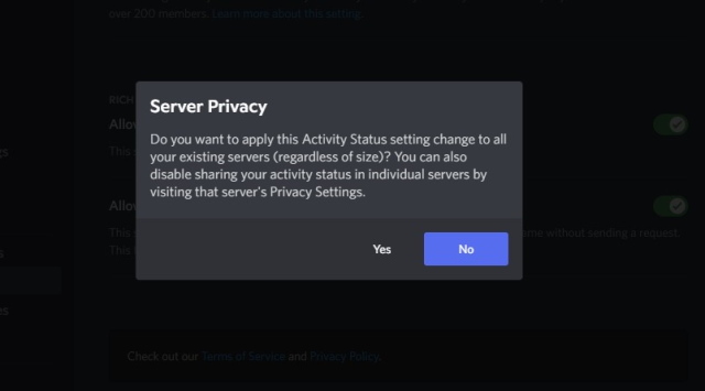 Privacy settings on Discord