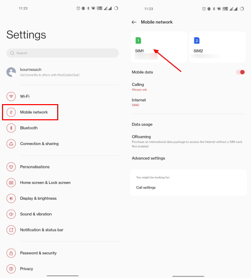 sim and mobile data settings - android