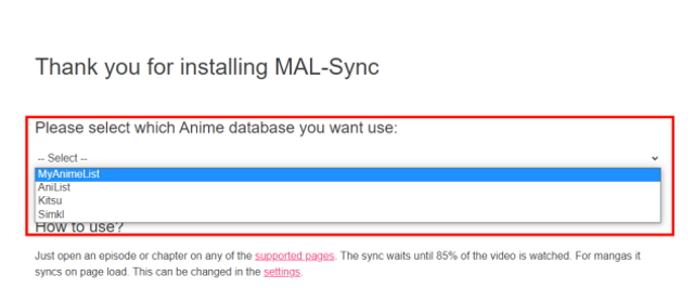 An image of all sites supported in MAL sync.