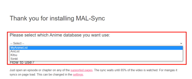 An image of all the supported sites in MAL-sync.