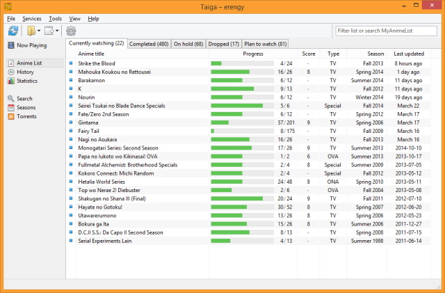 An image of the Taiga auto-track extension tool for anime.