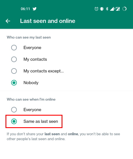 turn off online status on whatsapp