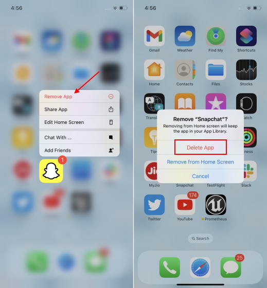 uninstall snapchat on iphone