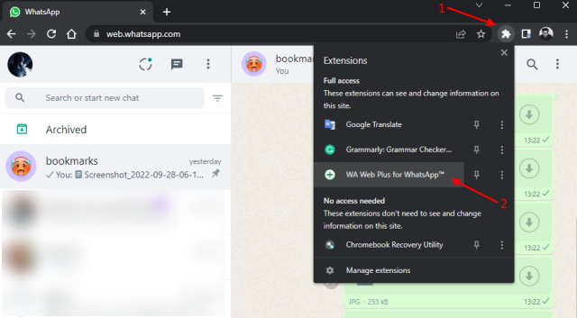 use chrome extension for whatsapp