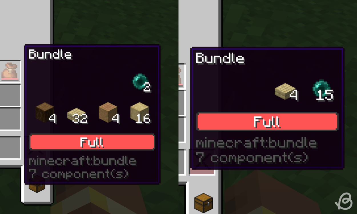 Bundles containing both items stackable to 64 and 16 in Minecraft