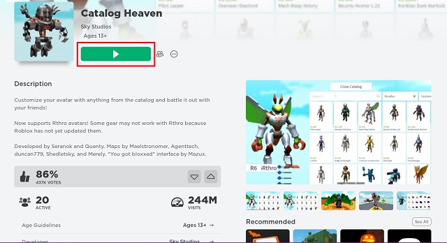 Catalog Heaven Experience on Roblox