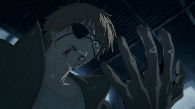 Denji coughing blood in Chainsaw Man Anime