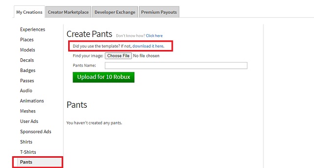 Download Pants Template