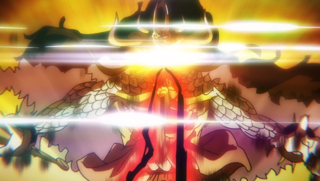 An image of Luffy using combined advanced techniques to attack Kaidou - one piece Haki types
