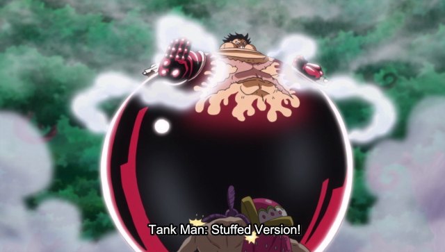 An image of Luffy's fourth gear: Tankman from One Piece.