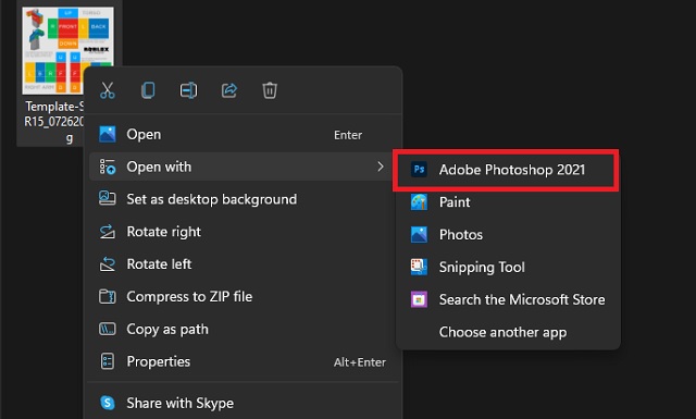 Open Roblox Template with Photoshop