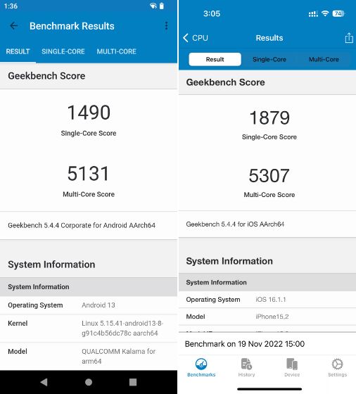 Snapdragon 8 Gen 2 vs Apple A16 Bionic: Geekbench Score