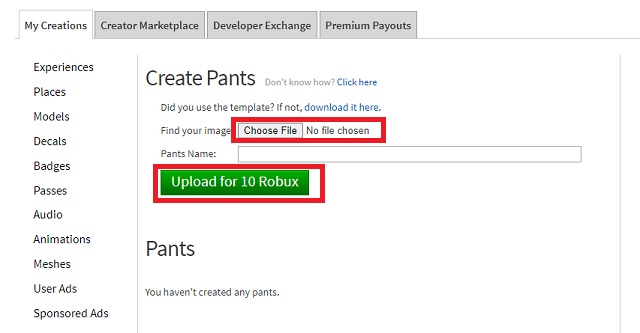 Upload Custom Roblox Pants