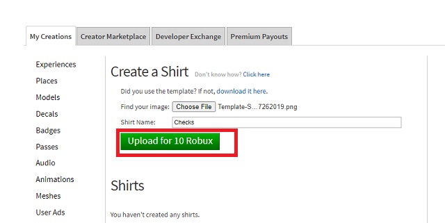 Upload an item on Roblox 