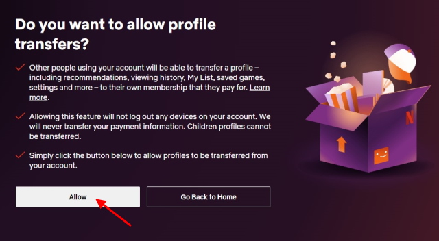 allow netflix transfer