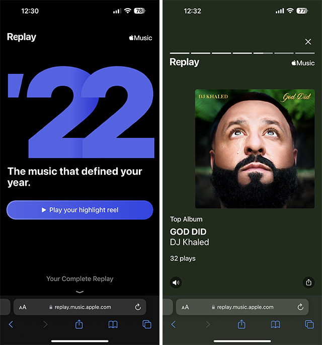 Apple Music Replay 2022 Highlight-Rolle