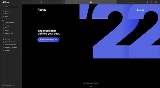 view your highlight reel in Apple Music 2022 recap