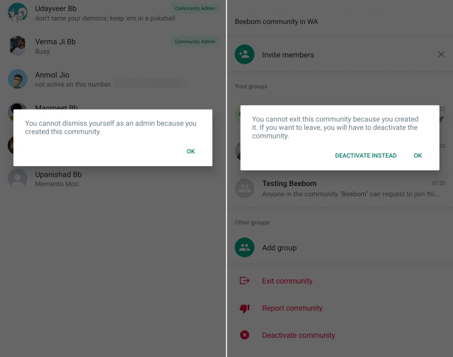 creator cannot leave whatsapp community