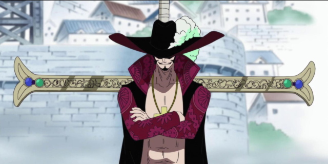 An image of Dracule Mihawk in One Piece.