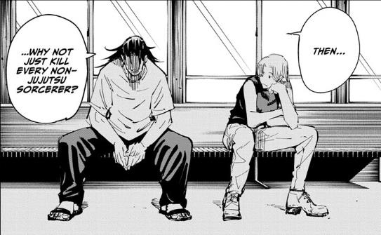 Manga panel of Geto and Tsuki's concersation  from JJJK manga.