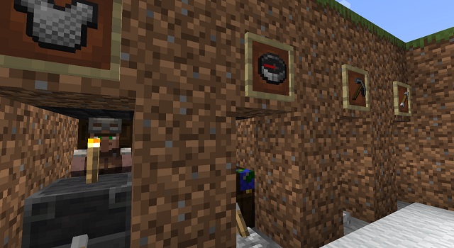 item frame on top of each chamber's entrance - How to Make a Minecraft Villager Trading Hall