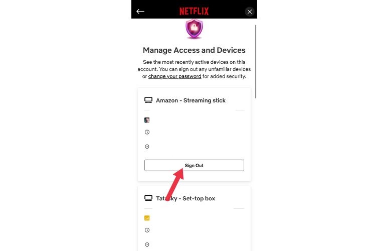 netflix manage and access devices option